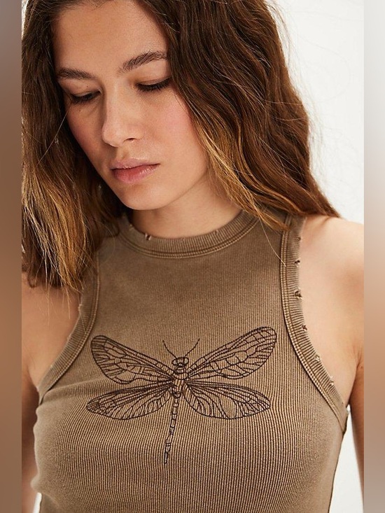 Free People Tops - NWT! Free People Denim And Bone Garden Fairies Tank Sz XS